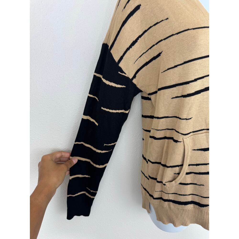 Belle by Belldini Hooded Camel Black Stripe Knit Sweater NWT Size Small - Picture 5 of 9